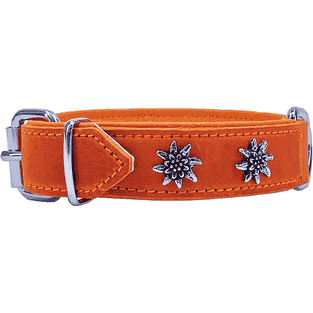 Edelweiss-Halsband aus weichem Leder, orange