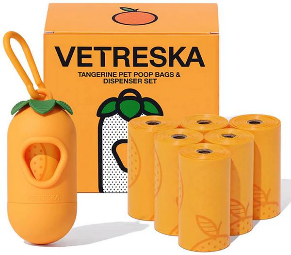 Poop bag dispenser set Tangerine, 7 rolls