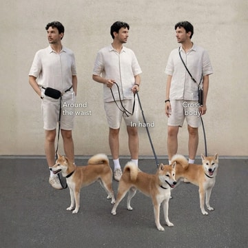 3-in-1 Handsfree Leather Dog Leash schwarz