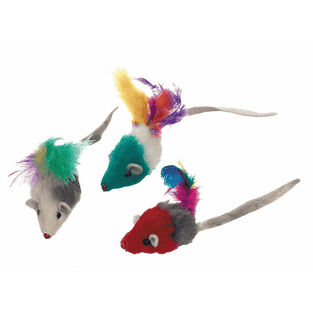 Souris en fourrure avec plumes jouet pour chats