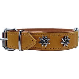 Edelweiss-Halsband aus weichem Leder, beige / cognac