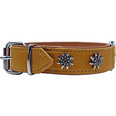 Edelweiss-Halsband aus weichem Leder, beige / cognac