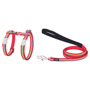Geschirr & Leine für Katzen Design Rainbow Red XS