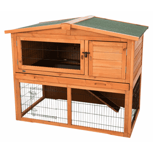 Clapier pour petits animaux Natura avec toit à pignon et enclos extérieur, rouge-brun
