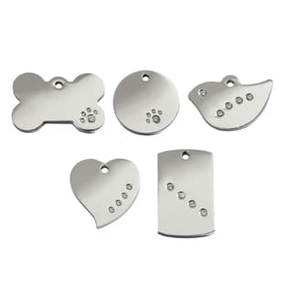 Tiermarken aus rostfreiem Edelstahl mit Swarovski® Zirkonia Steinen - Fisch, Herz, Knochen, Kreis, Rechteck oder Vogel