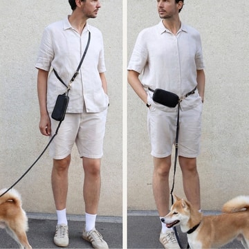 3-in-1 Handsfree Leather Dog Leash schwarz
