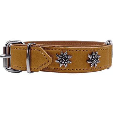 Edelweiss Collar made of soft leather, beige / cognac
