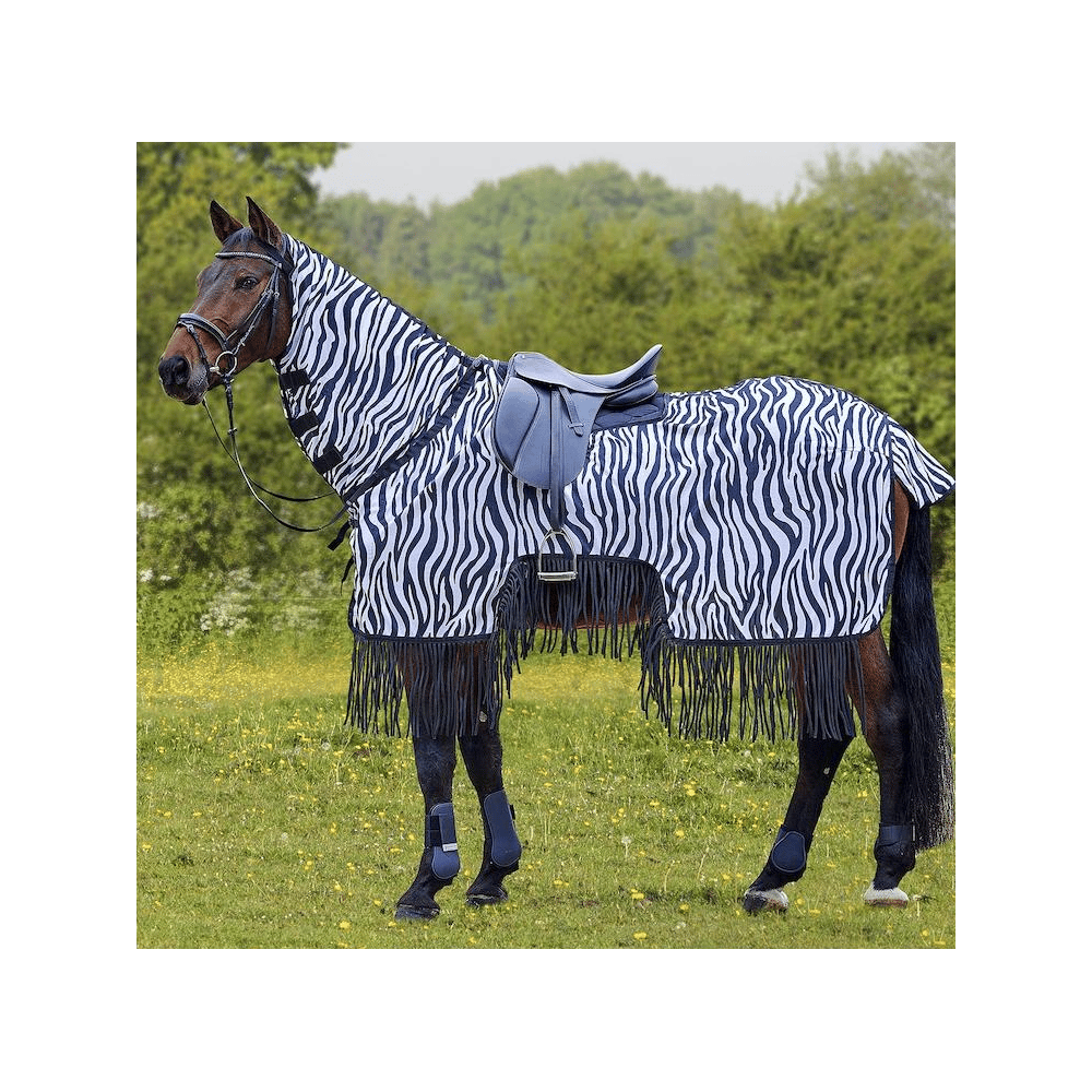 Fly riding rug zebra with fringes - black/white