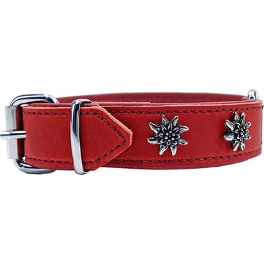 Edelweiss-Halsband aus weichem Leder, rot