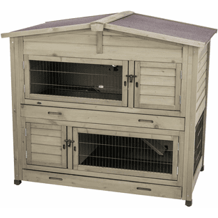 Clapier pour petits animaux avec toit à pignon Natura, 2 étages, gris