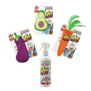 3er-Set Catnip-Spielzeug in Gemüseform plus 1 Catnip-Spray