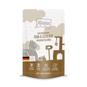 DUO von leckerem Rind & guter Pute an gedämpftem Kürbis (bœuf, dinde & courges)