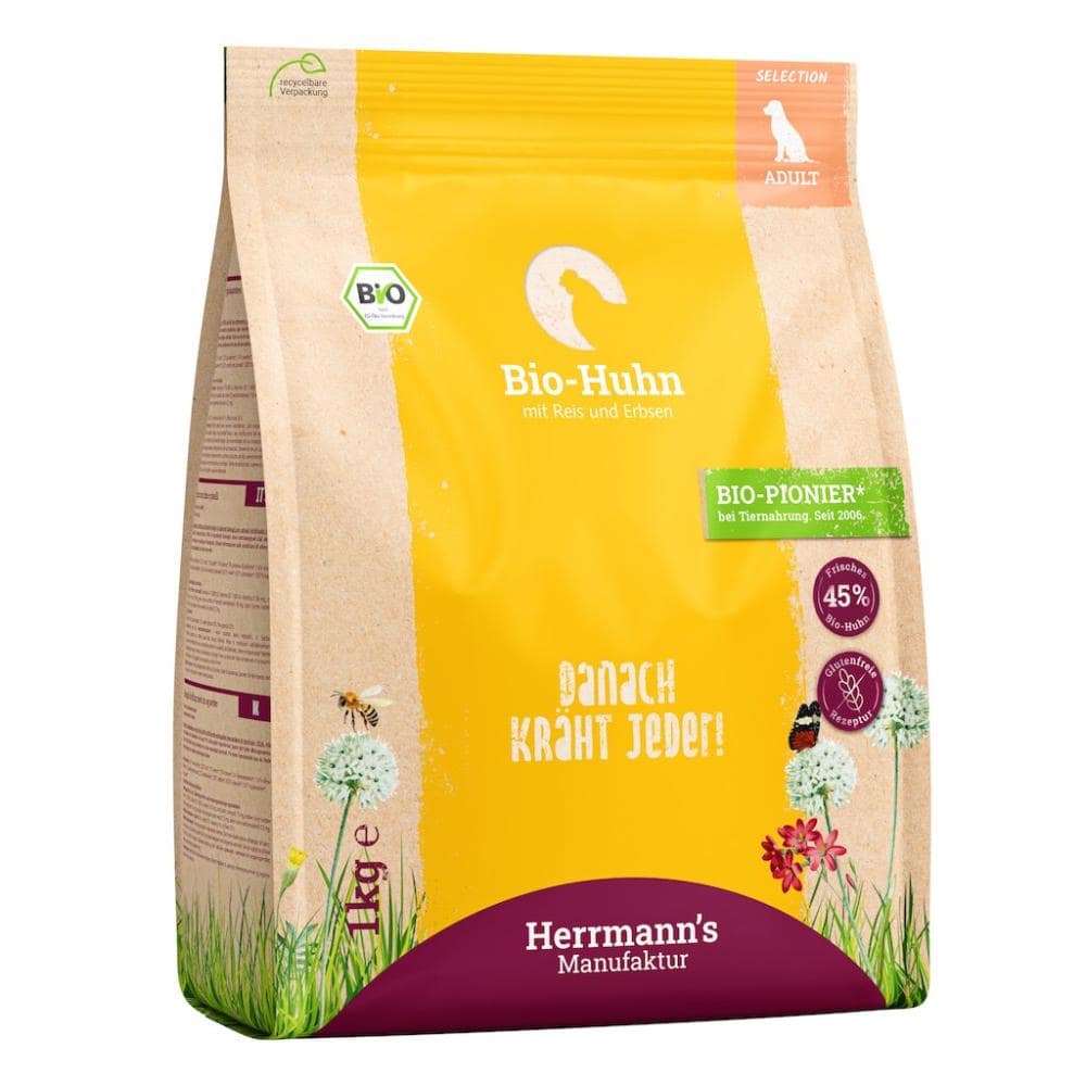 Adult Bio-Huhn mit Reis und Erbsen