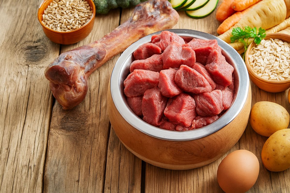 Écuelle remplie de viande crue, repas de chien