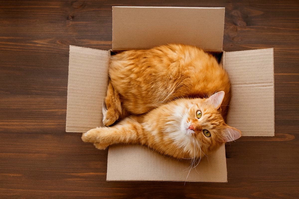 Chat dans un carton de déménagement