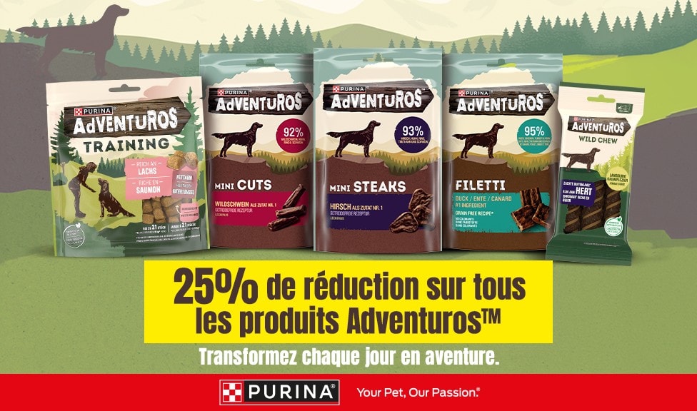 Action : 25% de rabais sur les snacks pour chiens PURINA ADVENTUROS chez iPet.ch