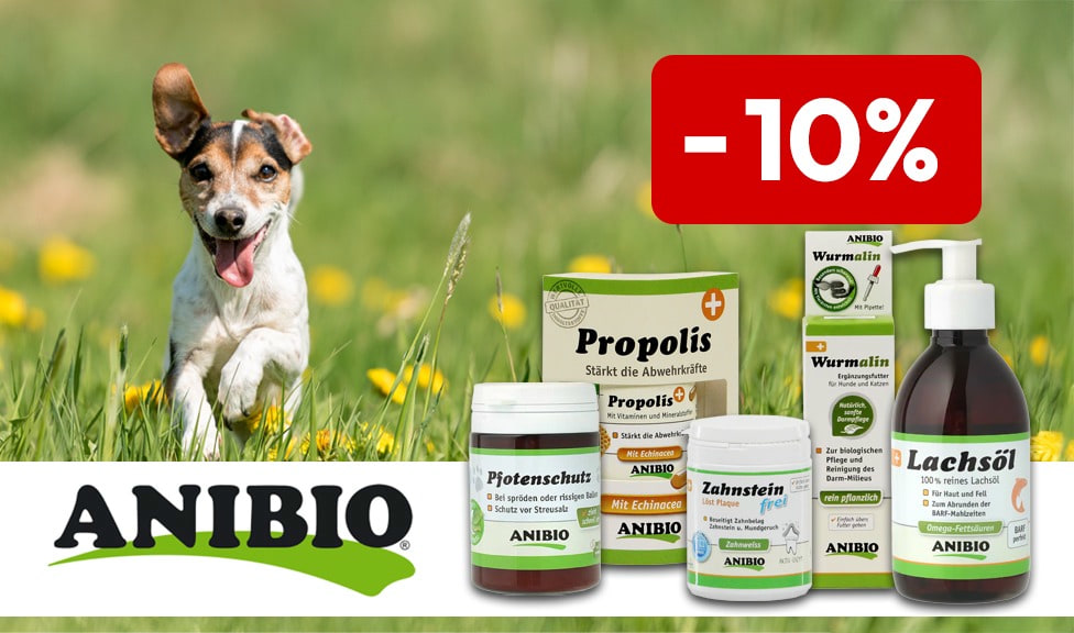 Aktion: 10% Rabatt auf ANIBIO Futterergänzungsmittel und Pflegeprodukte für Katzen und Hunde bei iPet.ch