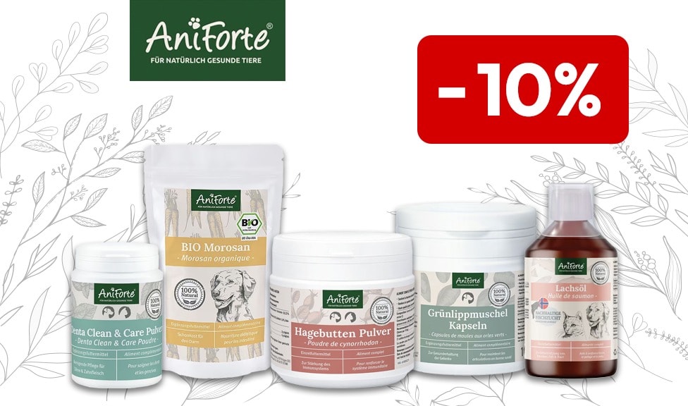 Aktion: 10% Rabatt auf ANIFORTE Futterergänzungsmittel und Pflegeprodukte für Katzen und Hunde bei iPet.ch