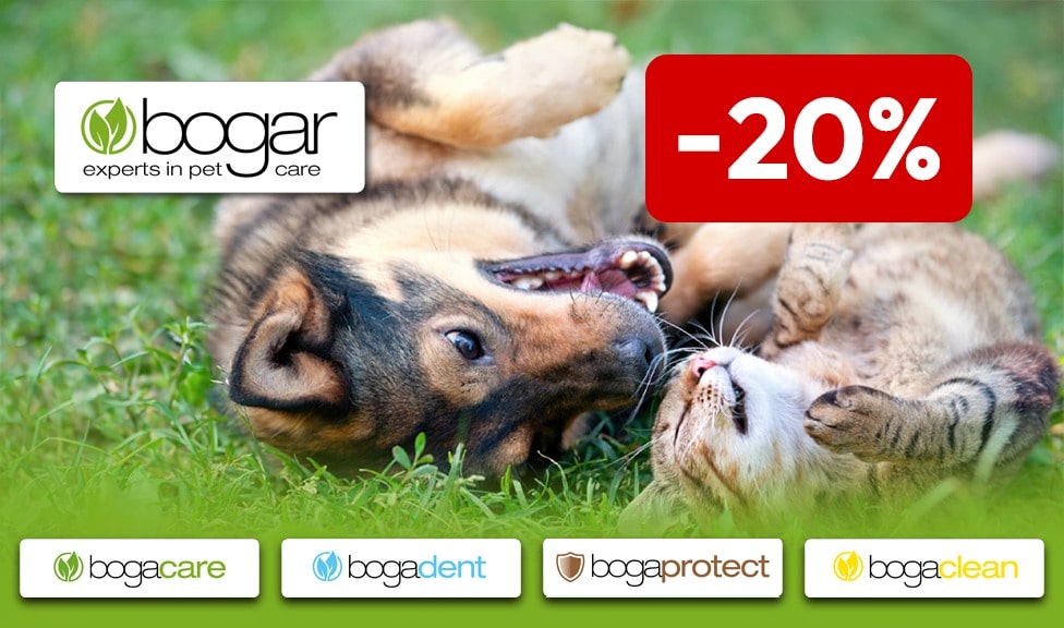 Aktion: 20% Rabatt auf BOGAR Futterergänzungsmittel und Pflegeprodukte für Katzen und Hunde bei iPet.ch