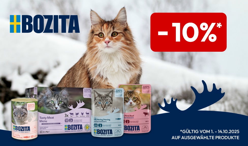 Aktion: 10% Rabatt auf BOZITA Nassfutter für Katzen bei Ihrem Tierfutterspezialisten iPet.ch