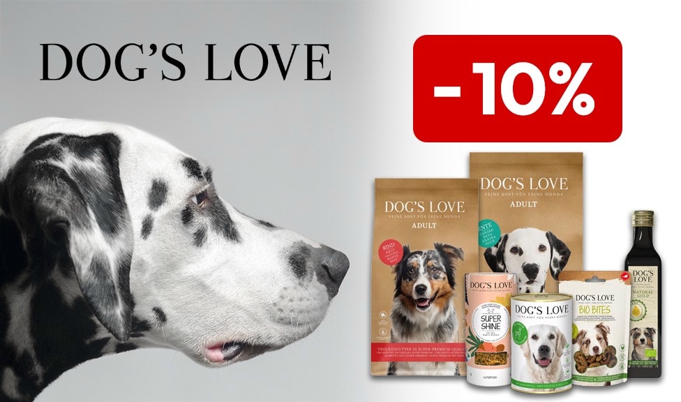 Aktion: 10% Rabatt auf DOG\'S LOVE Hundefutter, Snacks und Futterergänzungsmittel bei Ihrem Tierfutterspezialisten iPet.ch
