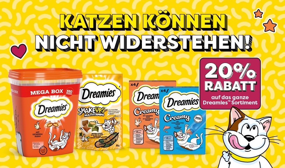 Aktion: 20% Rabatt auf DREAMIES Katzensnacks bei Ihrem Tierfutterspezialisten iPet.ch