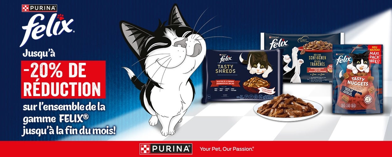 Action : jusqu\'à 20% de rabais sur les aliments et les snacks pour chats FELIX chez iPet.ch