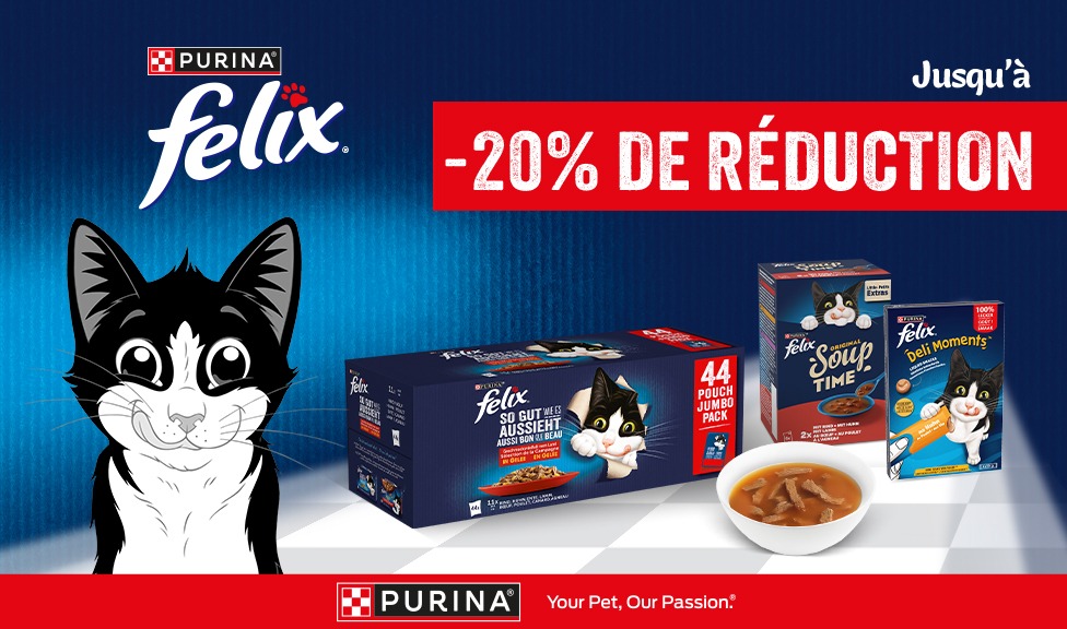 Action : jusqu\'à 20% de rabais sur les aliments et les snacks pour chats FELIX chez iPet.ch