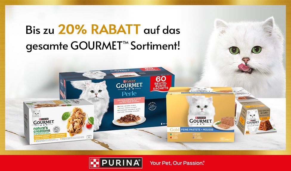 Aktion: Bis zu 20% Rabatt auf GOURMET Katzenfutter bei Ihrem Tierfutterspezialisten iPet.ch