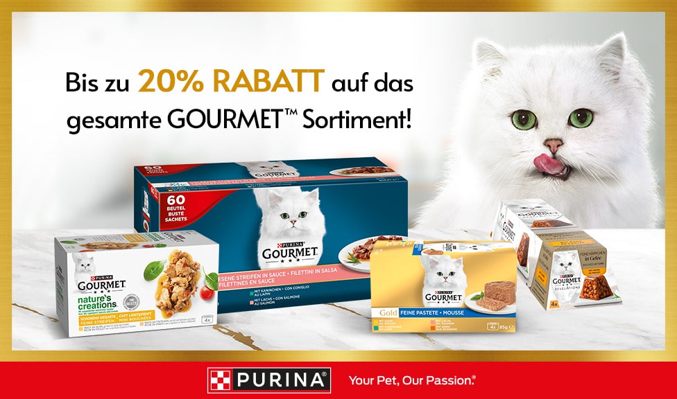 Aktion: Bis zu 20% Rabatt auf GOURMET Katzenfutter bei Ihrem Tierfutterspezialisten iPet.ch