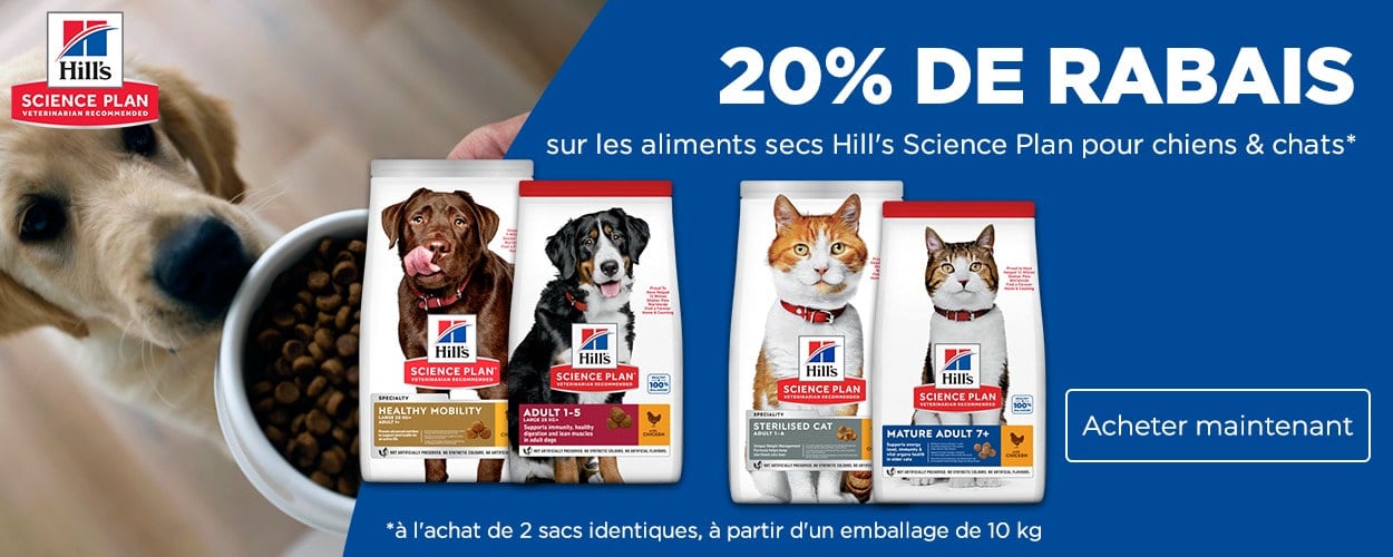 Action : 20% de rabais sur les aliments pour chats et chiens HILL\'S SCIENCE PLAN chez iPet.ch