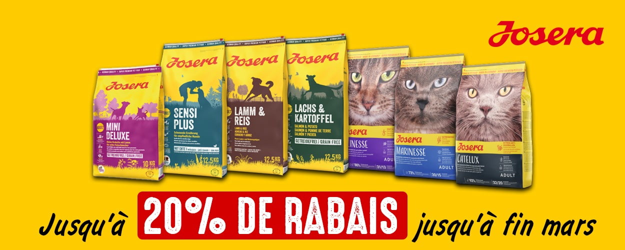 Jusqu\'à 20% de rabais sur les aliments et les compléments alimentaires pour chiens et chats chez iPet.ch