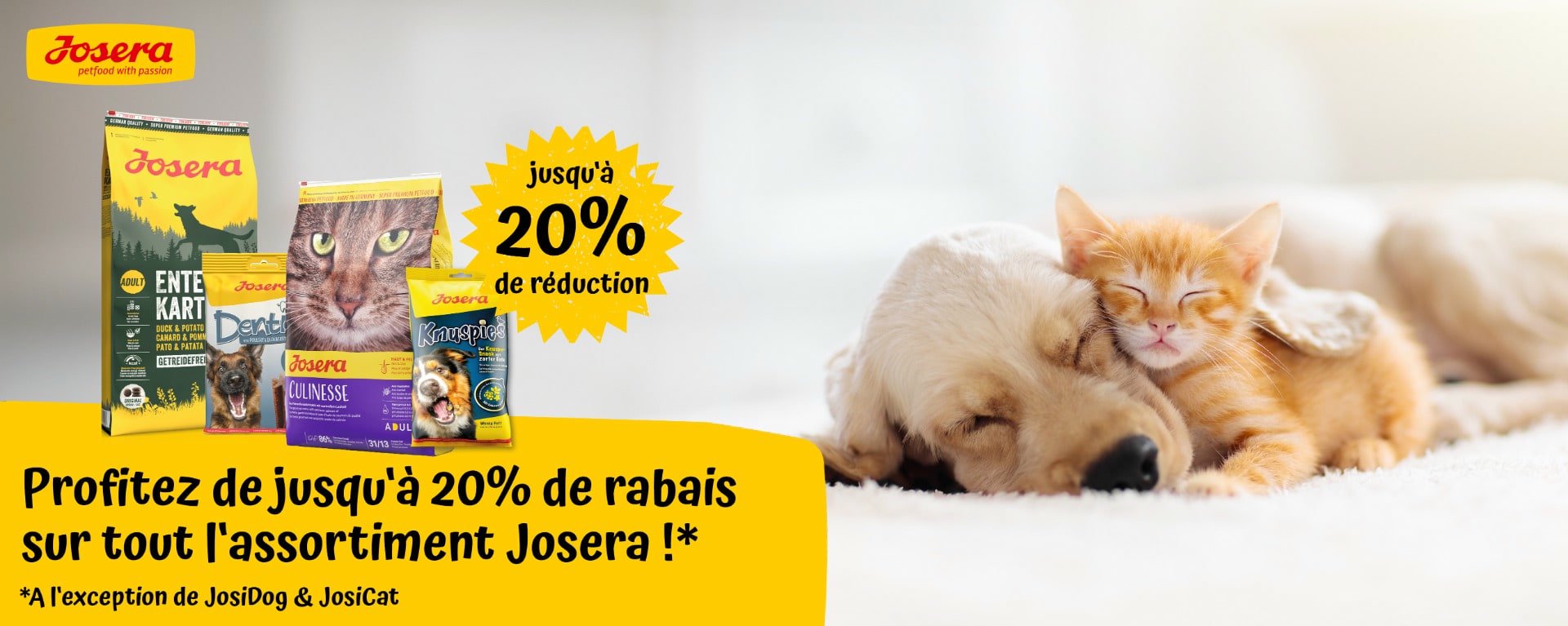 Action : jusqu\'à 20% de rabais sur les aliments et les snacks pour chiens et chats JOSERA chez iPet.ch