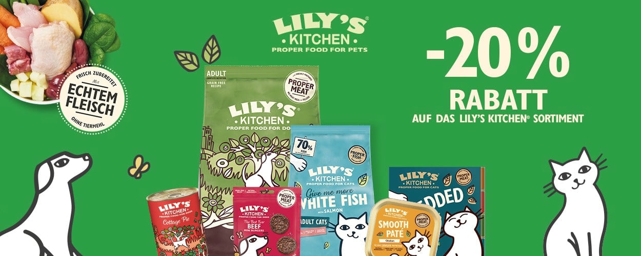 Aktion: 20% Rabatt auf LILY\'S KITCHEN Hundefutter, Katzenfutter und Snacks bei Ihrem Tierfutterspezialisten iPet.ch