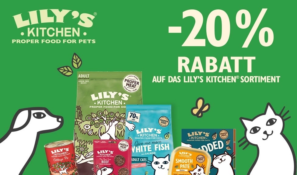 Aktion: 20% Rabatt auf LILY\'S KITCHEN Hundefutter, Katzenfutter und Snacks bei Ihrem Tierfutterspezialisten iPet.ch
