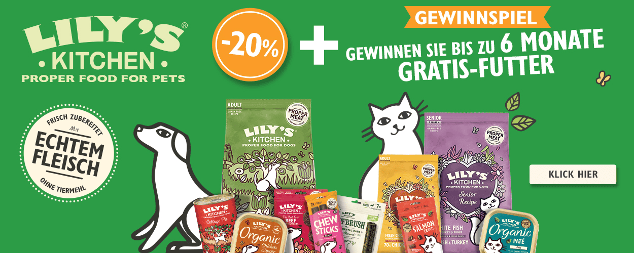 Aktion: 20% Rabatt auf LILY\'S KITCHEN Hundefutter, Katzenfutter und Snacks bei Ihrem Tierfutterspezialisten iPet.ch