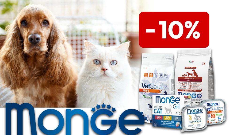 Aktion: 10% Rabatt auf MONGE Hundefutter, Katzenfutter und Snacks bei Ihrem Tierfutterspezialisten iPet.ch