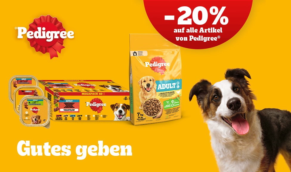 Aktion: 20% Rabatt auf PEDIGREE Hundefutter und Snacks bei Ihrem Tierfutterspezialisten iPet.ch