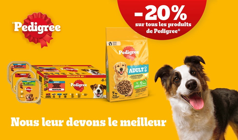 Action : 20% de rabais sur les aliments et les snacks pour chiens PEDIGREE chez iPet.ch