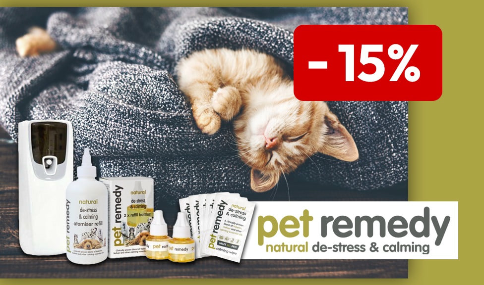 Aktion: 15% Rabatt auf PET REMEDY Produkte zur Bewältigung von Stress und Angst für Katzen und Hunde bei iPet.ch