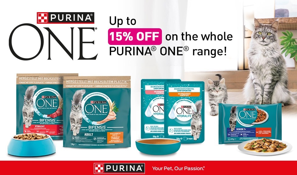 Special Offer: Up to 15% off PURINA ONE cat food at your pet food specialist, iPet.ch