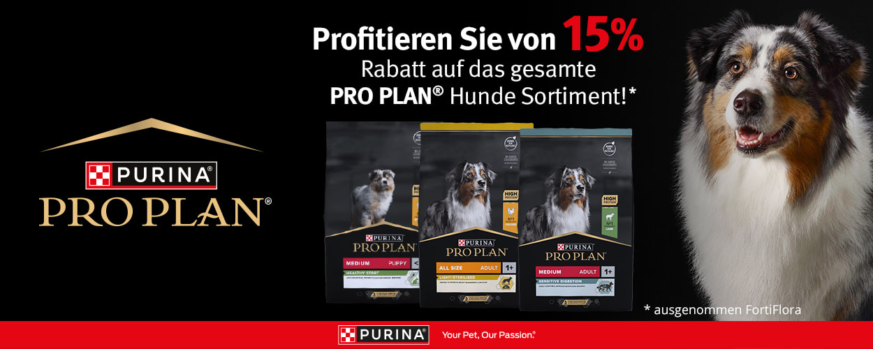 Aktion: 15% Rabatt auf PURINA PRO PLAN Hundefutter und Futterergänzungsmittel bei iPet.ch