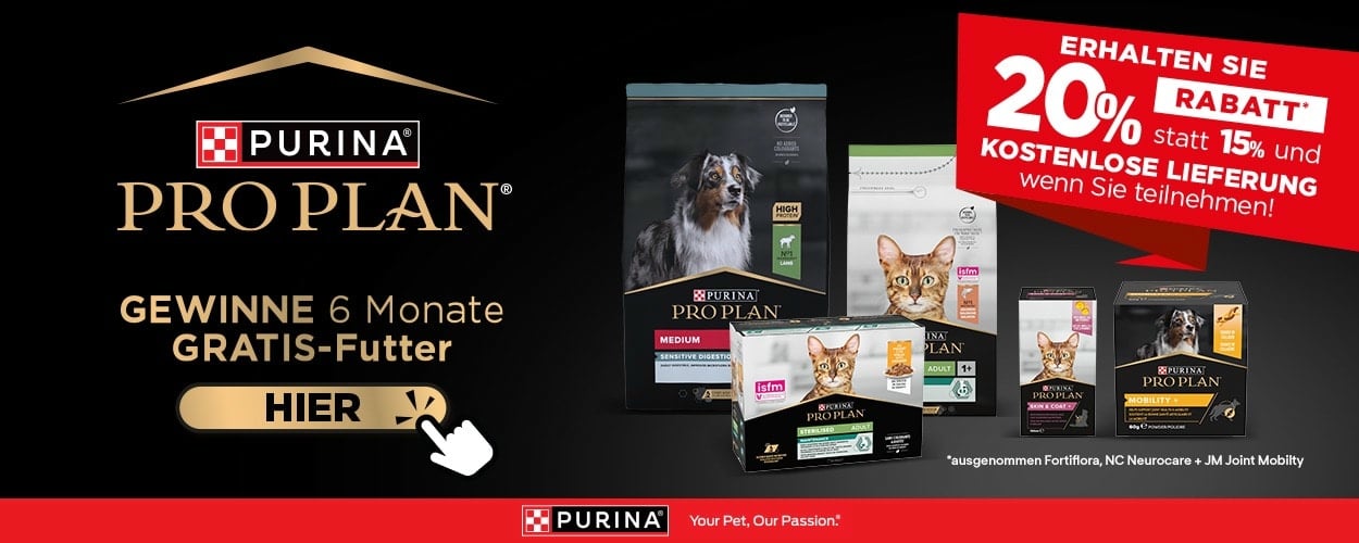 Aktion: 20% Rabatt auf PURINA PRO PLAN Hundefutter, Katzenfutter und Futterergänzungsmittel bei iPet.ch