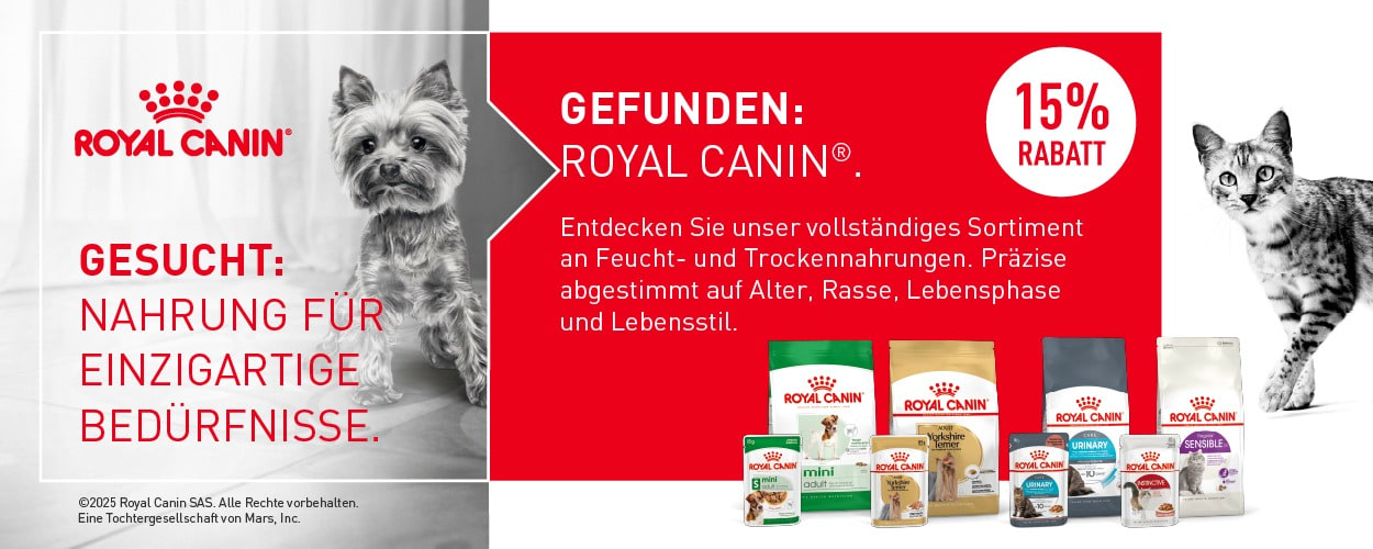 Aktion: 15% Rabatt auf Royal Canin Hundefutter und Katzenfutter bei Ihrem Tierfutterspezialisten iPet.ch