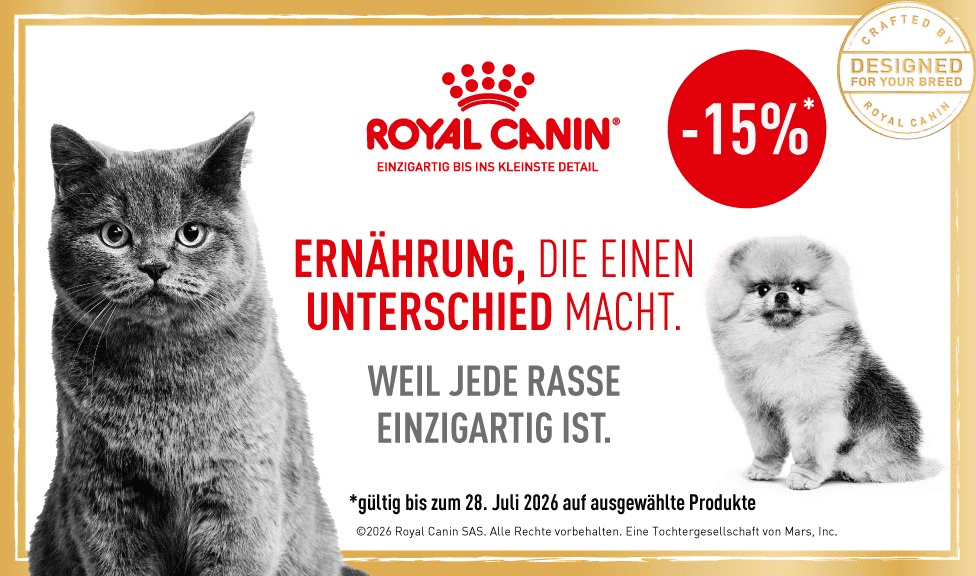 Aktion: 15% Rabatt auf ROYAL CANIN BREED Hundefutter, Katzenfutter und Snacks bei Ihrem Tierfutterspezialisten iPet.ch