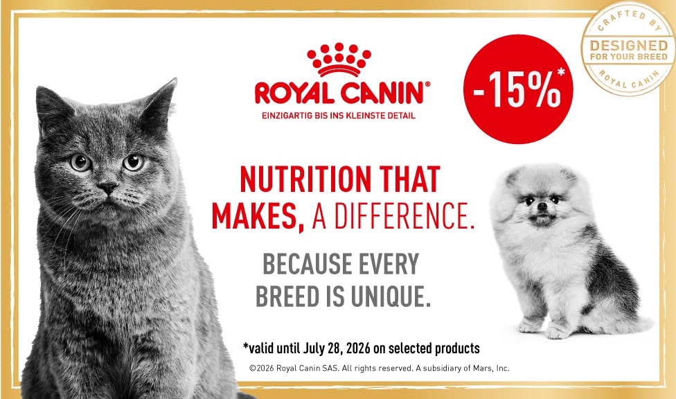 Special Offer: 15% off ROYAL CANIN BREED dog food, cat food, and treats at your pet food specialist, iPet.ch