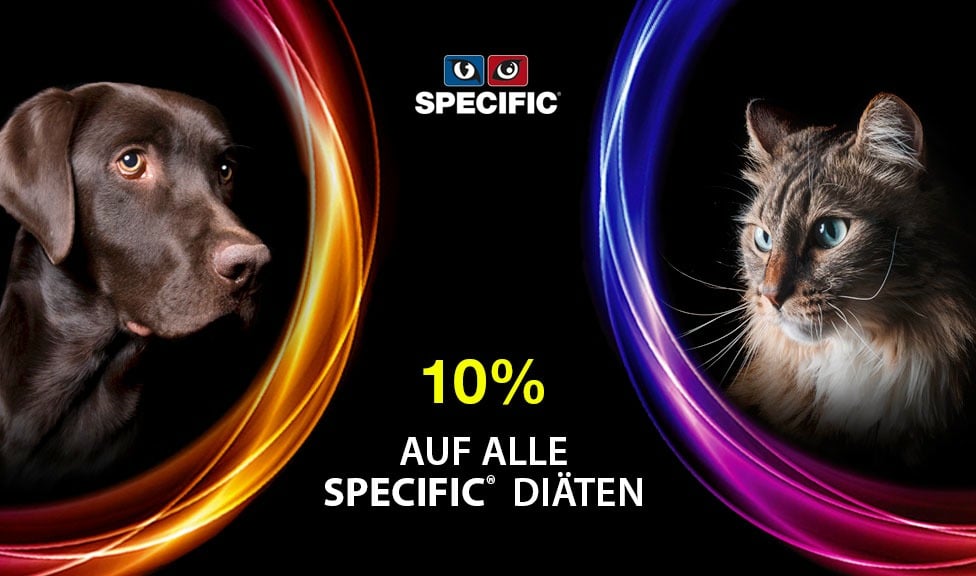 Aktion: 10% Rabatt auf SPECIFIC Hundefutter und Katzenfutter bei Ihrem Tierfutterspezialisten iPet.ch
