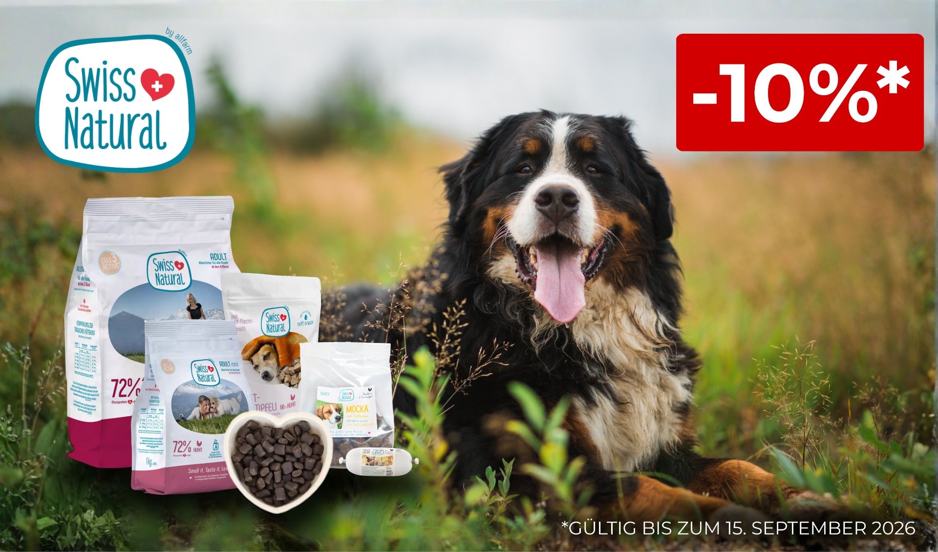 Aktion: 10% Rabatt auf SWISS NATURAL Hundefutter, Katzenfutter und Snacks bei Ihrem Tierfutterspezialisten iPet.ch