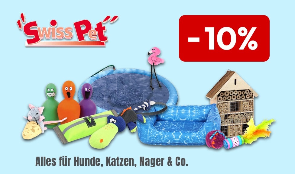Aktion: 10% Rabatt auf SWISSPET Zubehör für Hunde, Katzen, Kleintiere und Vögel bei Ihrem Online-Fachhändler iPet.ch