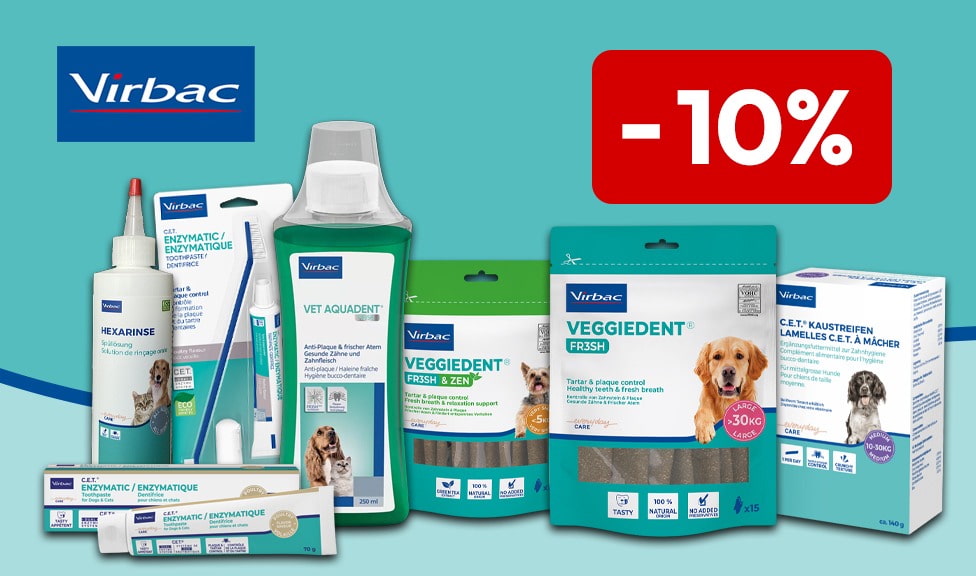 Aktion: 10% Rabatt auf VIRBAC Pflegeprodukte für Katzen, Hunde und Pferde bei Ihrem Online-Fachhändler iPet.ch